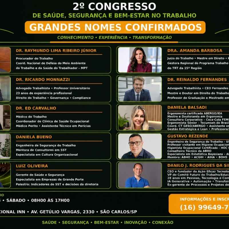 São Carlos recebe 2º Congresso de Saúde, Segurança e Bem-Estar no Trabalho em setembro