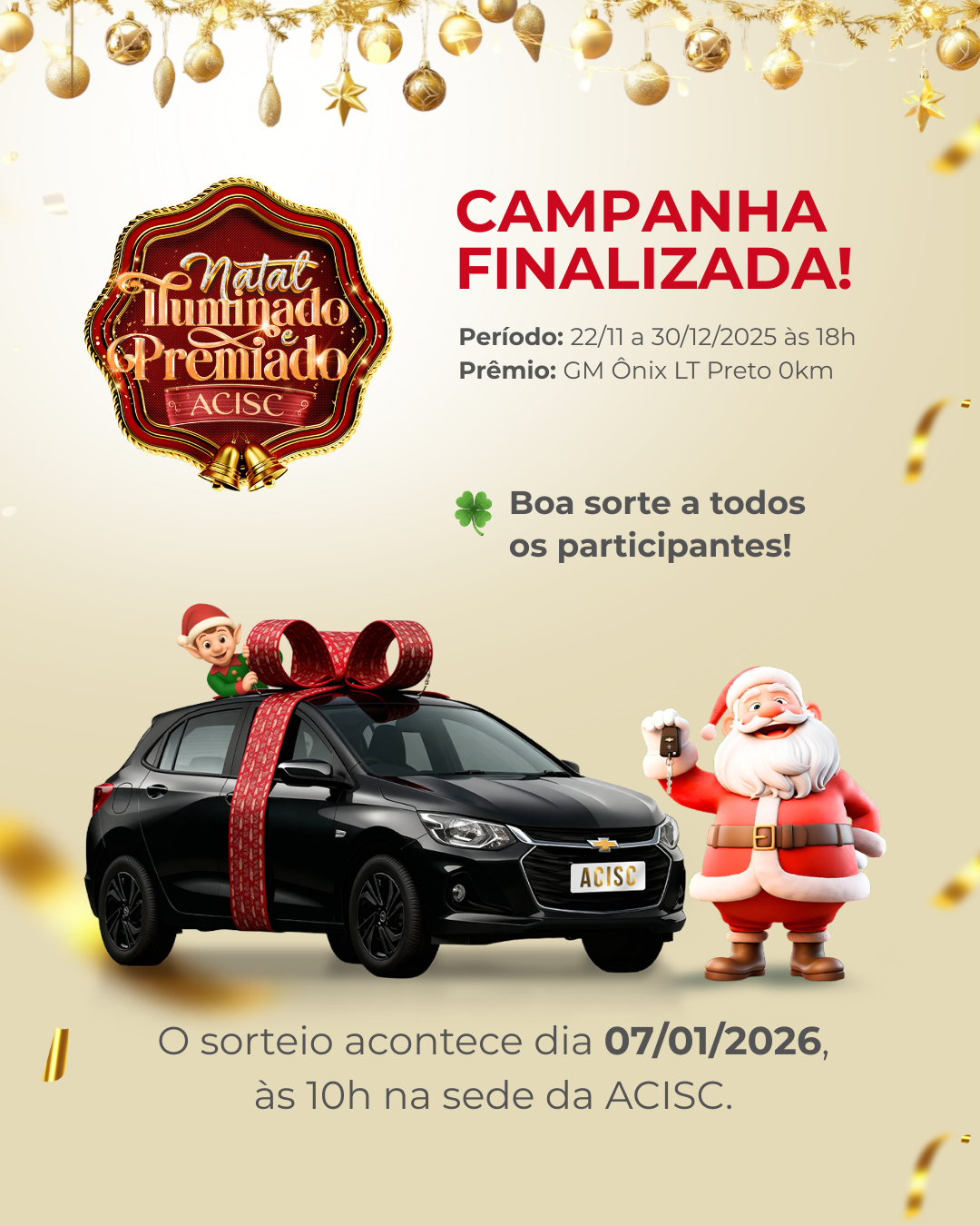 Campanha de Natal da ACISC movimenta cerca de R$ 4 milhões e reforça força do comércio local